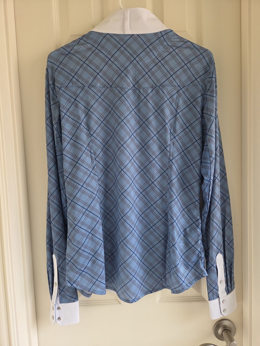 Romfh Schuyler Plaid Long Sleeve Show Shirt Blue White Women's Size Large - Picture 14 of 14